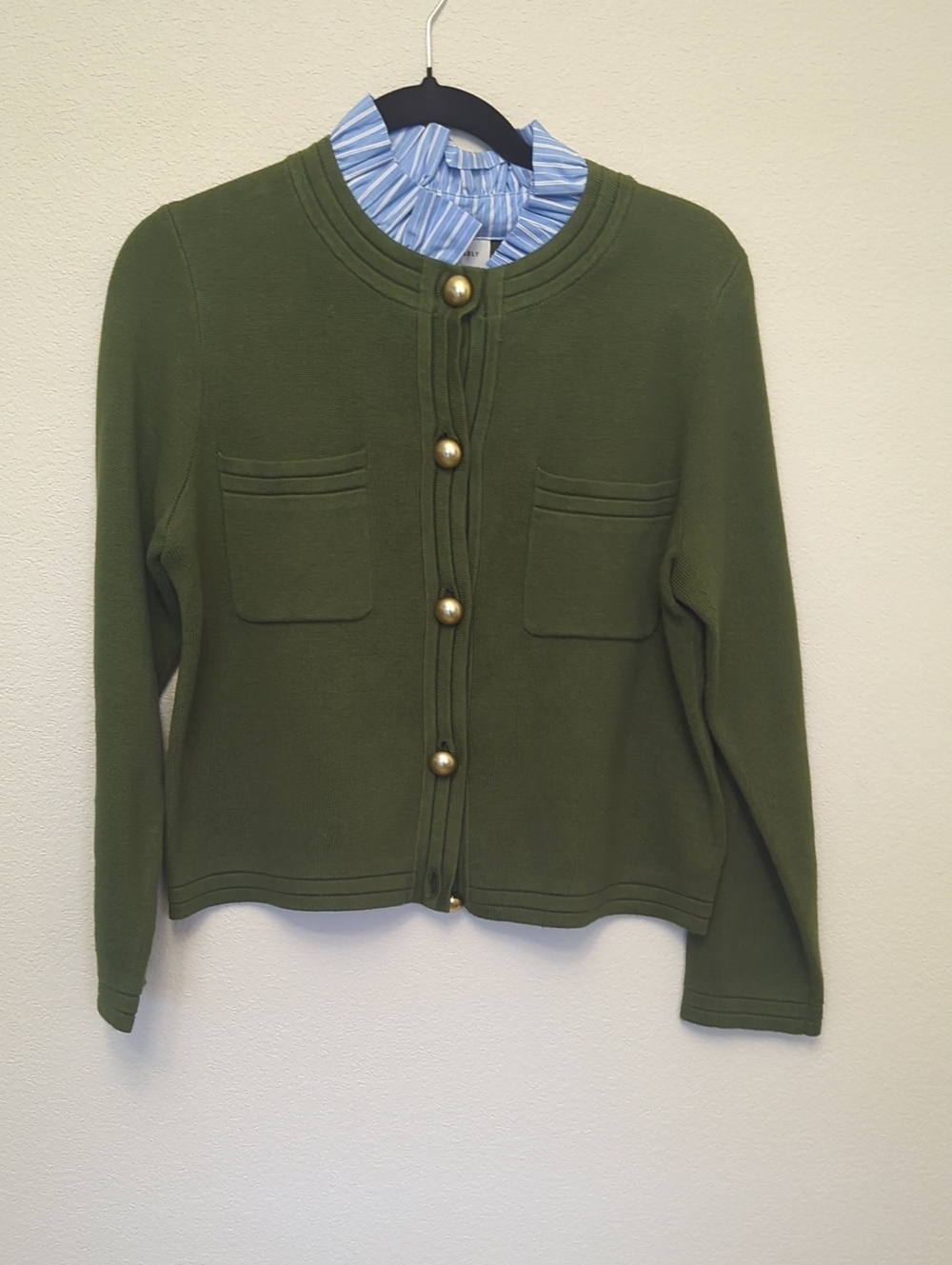 Free Assembly Olive Green Button-Front Knit Cardigan Medium